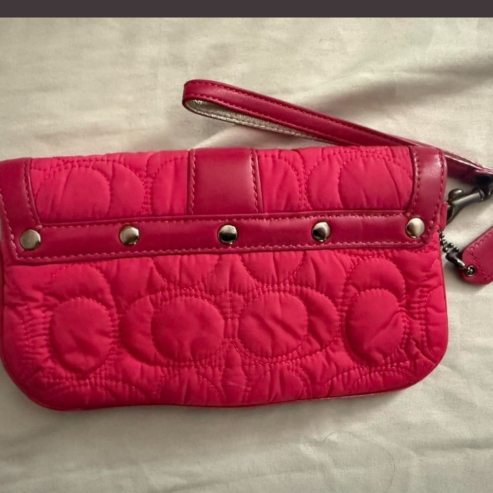 Coach Quilted Wristlet Clutch in Bright Pink - Picture 2 of 6
